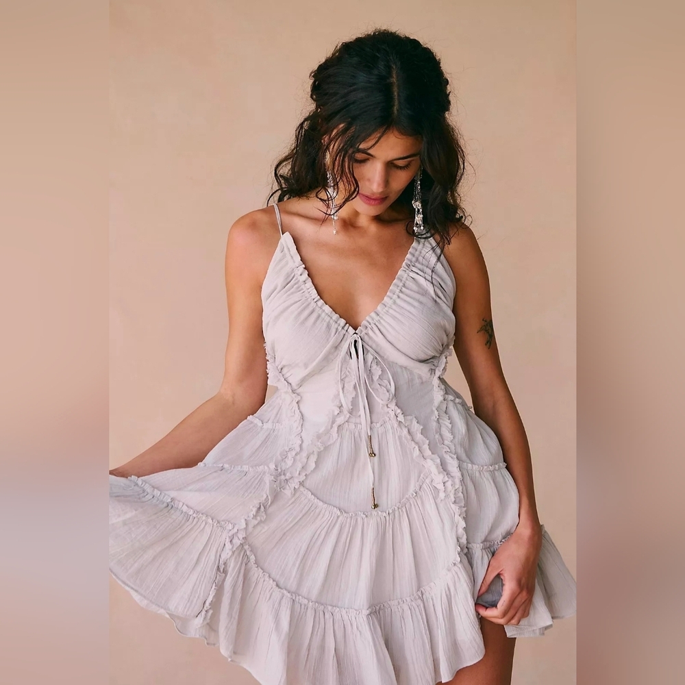 Free People Coconico Ruffled Boho Mini Dress In Swiss Coffee